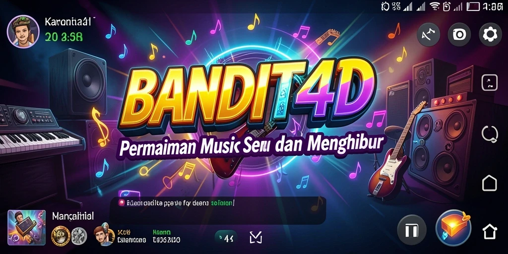 Tangkapan layar gameplay BANDIT4D menampilkan pengguna yang asyik bermain musik.