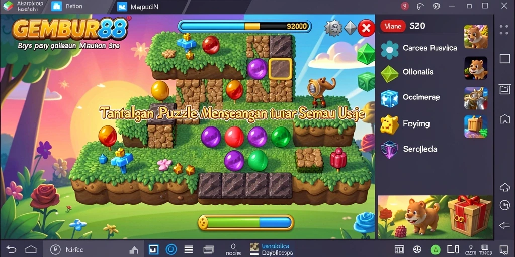 Screenshot utama GEMBUR88 menunjukkan gameplay puzzle yang menarik.