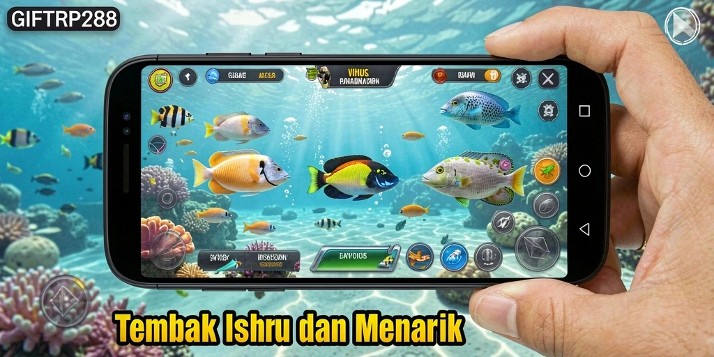 Screenshot menunjukkan aksi seru menembak ikan di GIFTRP288.