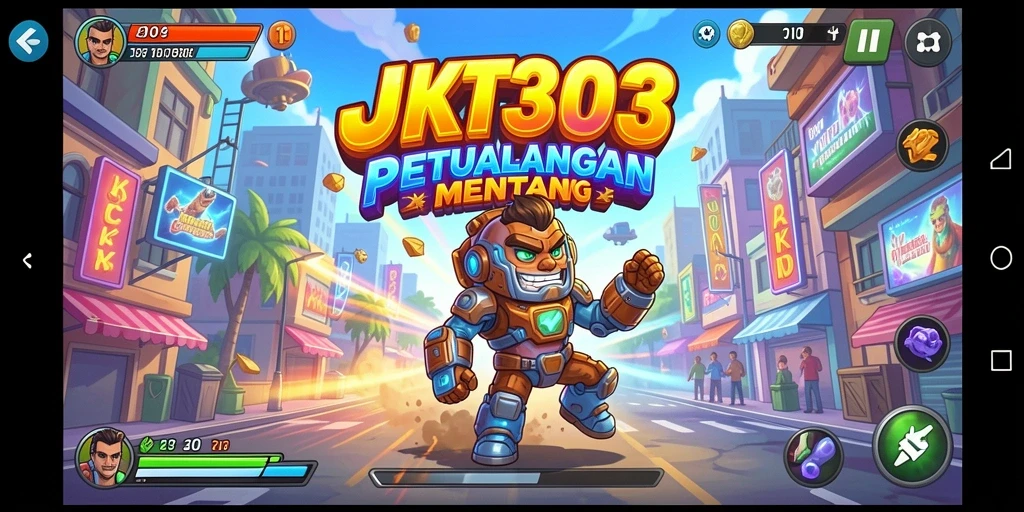 Tangkapan layar menunjukkan karakter JKT303 saat melewati rintangan arcade.