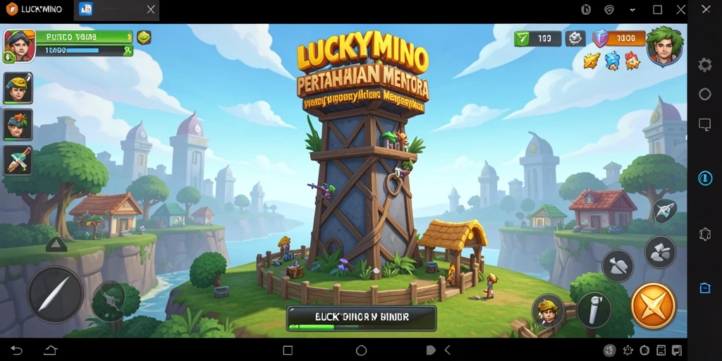 Tampilan gameplay LUCKYMINO dalam pertahanan menara yang seru.