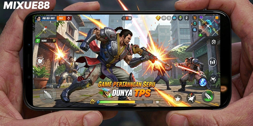 Tampilan gameplay MIXUE88 dalam pertempuran TPS yang intens.