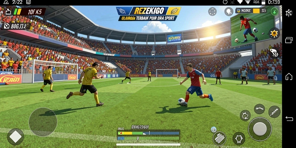 Tampilan dinamis gameplay REZEKIGO dengan aksi olahraga yang mendebarkan.