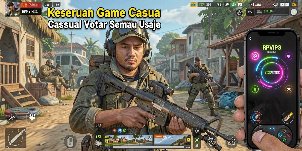 Tampilan gameplay RPVIP3 yang ceria dan penuh warna.