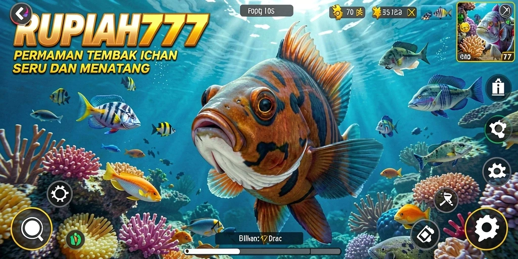 Tampilan seru gameplay RUPIAH777 dalam menembak ikan.